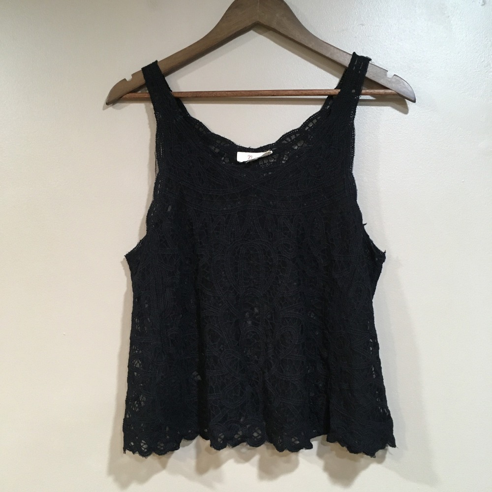 Lace Crochet Tank Top Womens S‎ Black Boho Chic Festival Whimsigoth Romantic